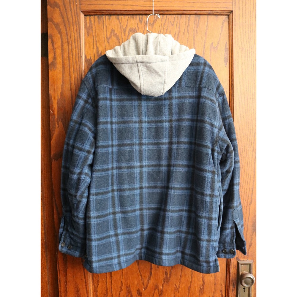 STILLWATER SUPPLY Plaid Jacket Men Large Blue Plaid Hooded Fleece Shacket - Picture 2 of 15